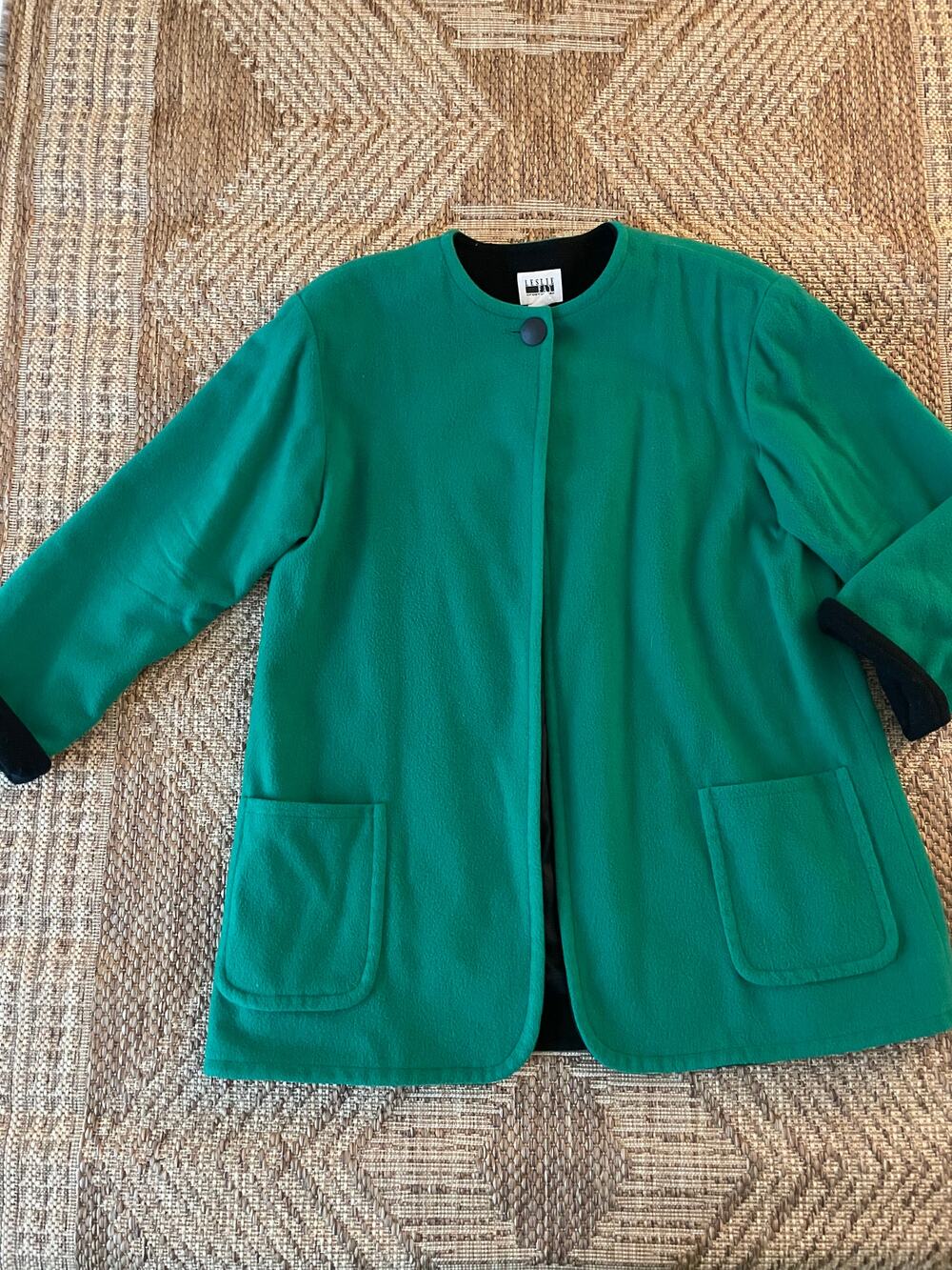 Vintage Green Leslie Fay Swing Coat sz 10 Missy Made in USA Retro Mod